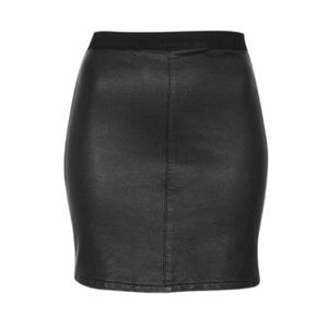 Topshop Moto Black Leather Skirt With Denim Back